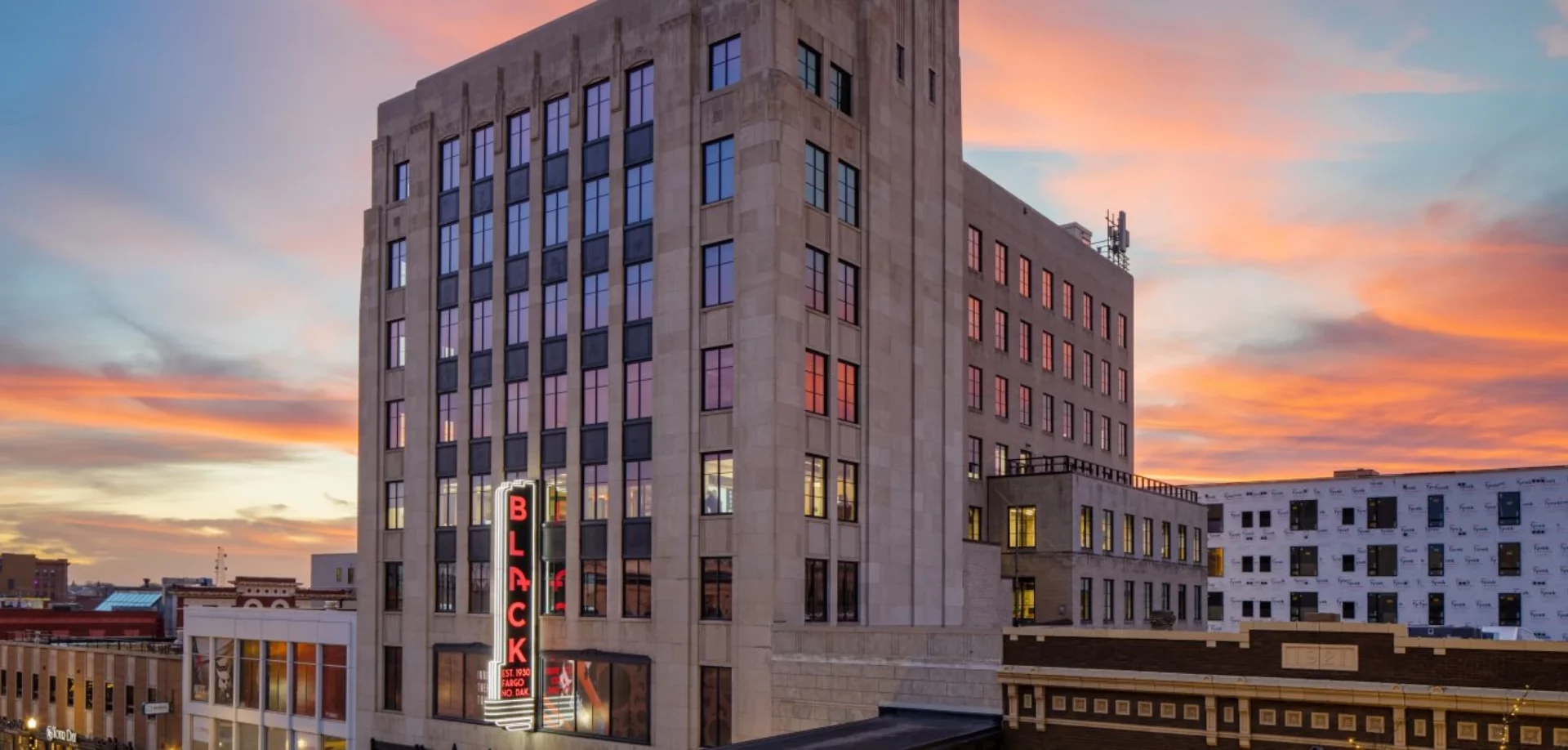 a building with a sign on the side.