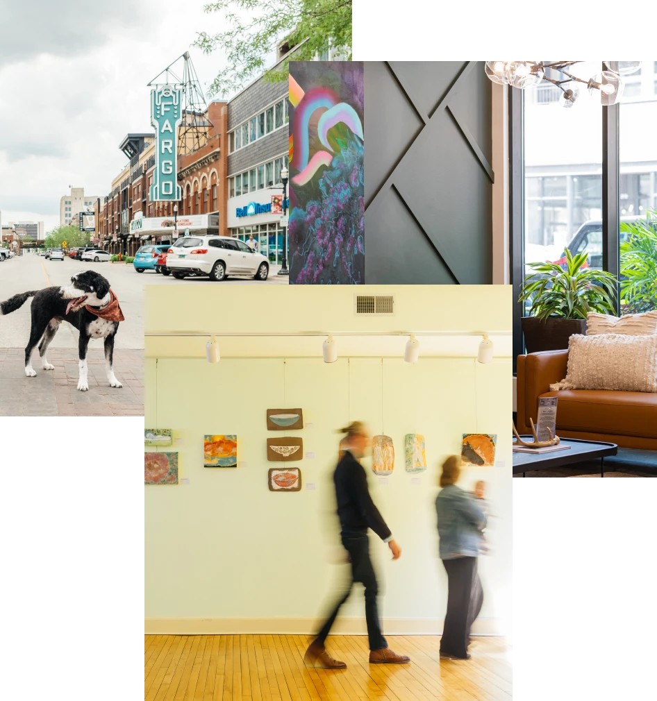 a collage of a man walking a dog.