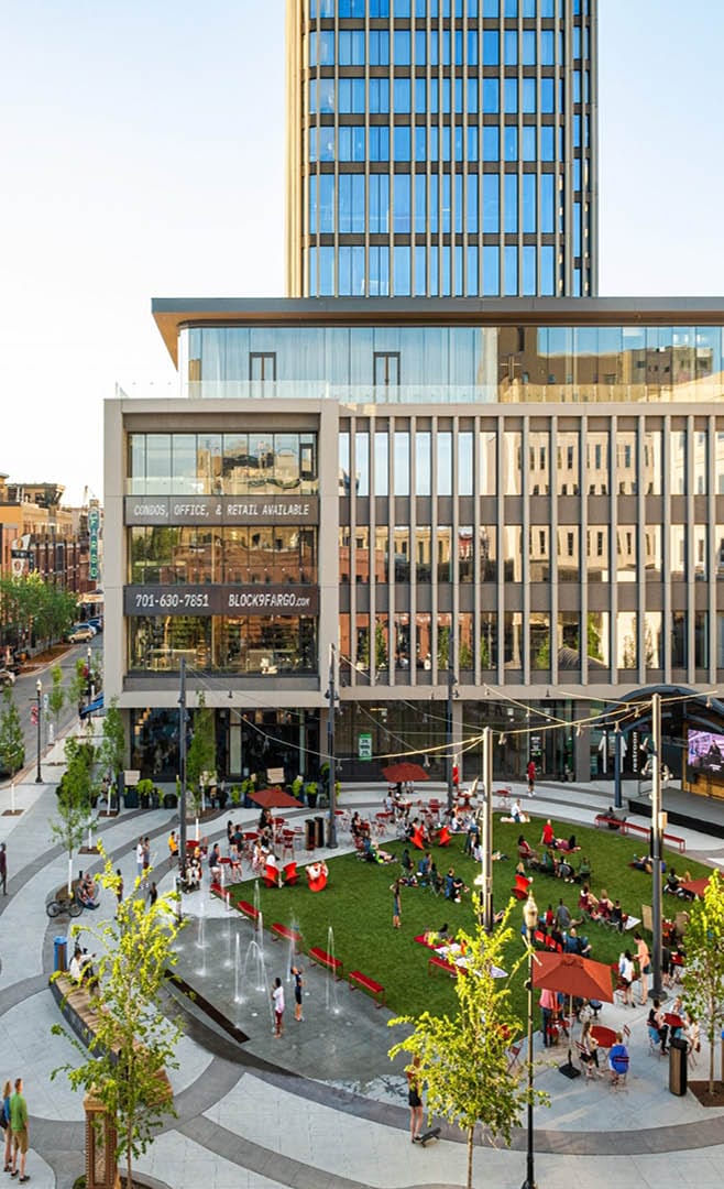 building with park